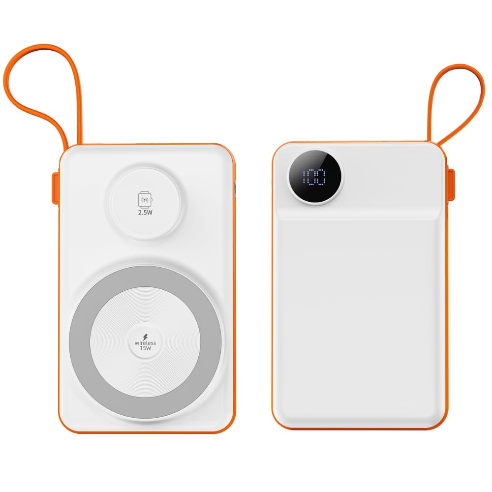 WIWU CORE WIRELESS CHARGER 10000 MAH PD20+22.5W POWER BANK - 2 Input / 5 Output  WHITE + ORANGE